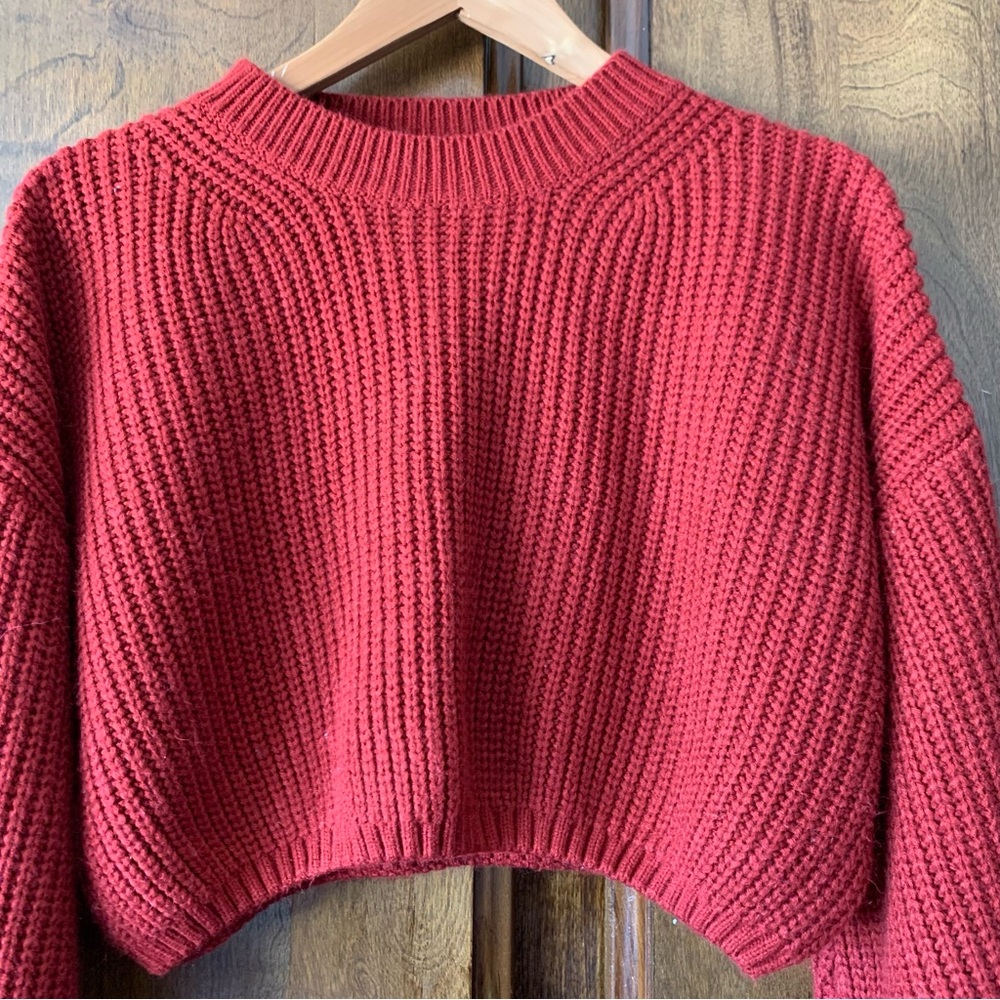 Red Cropped Rib-Knit Sweater - Picture 3 of 5